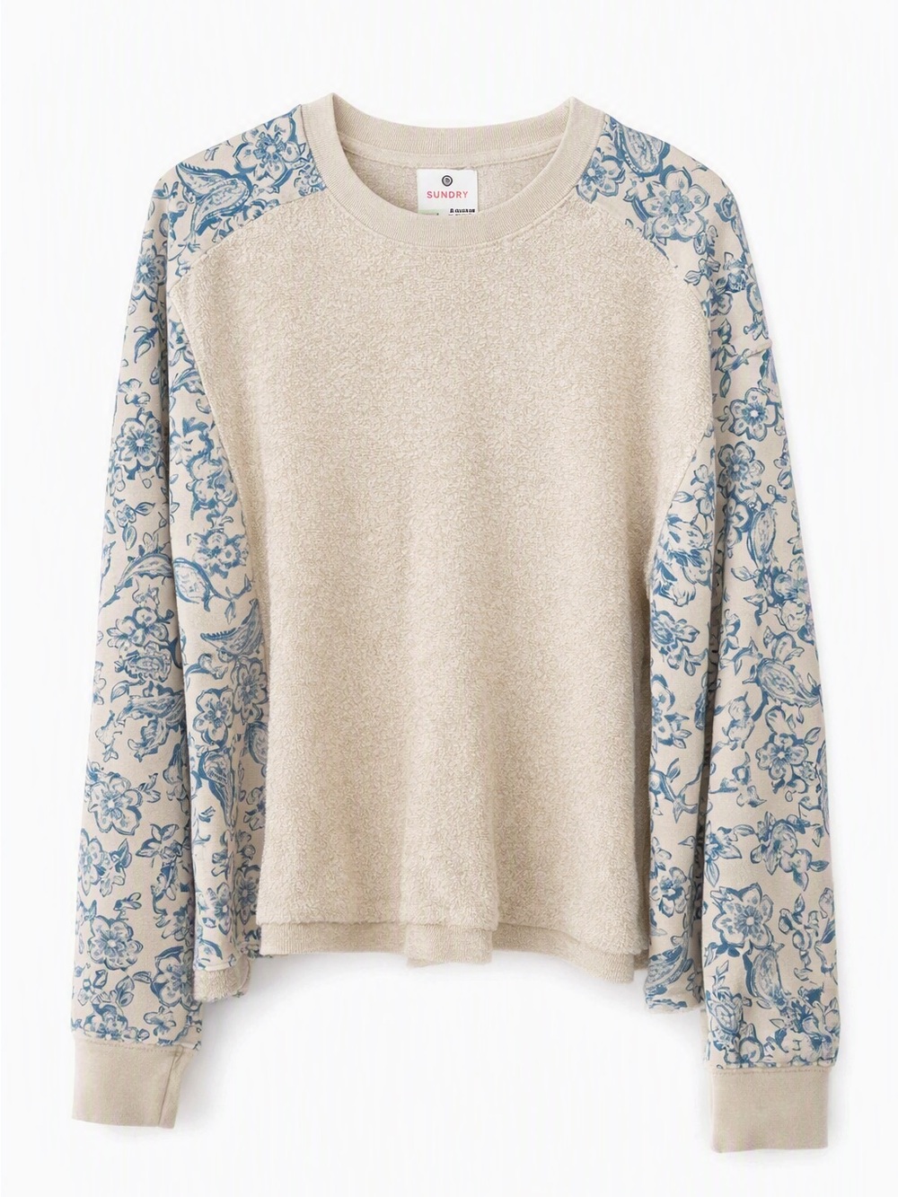 Sundry Floral Toile Sweatshirt – Blue Bird Print – Size 2 (M)